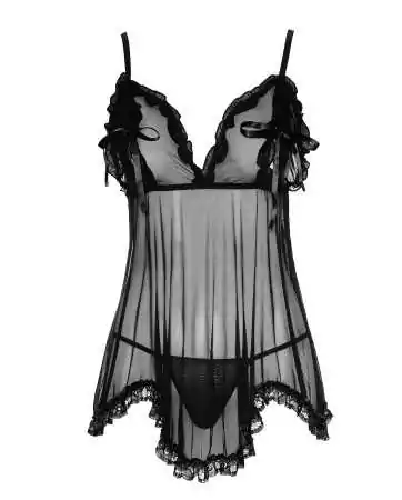 Black mesh and lace babydoll with thong - R2740796