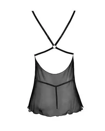 Camisola preta em renda e rede transparente com tanga - R2741334