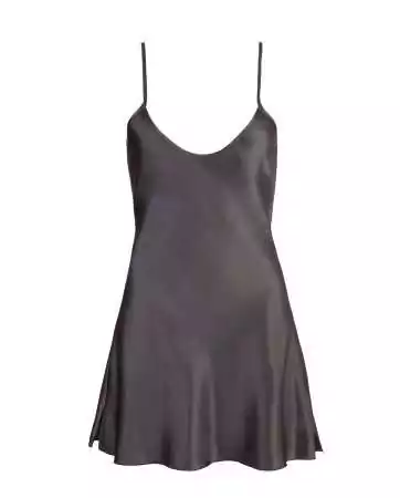 Short black shiny satin nightgown with open back - R2750007