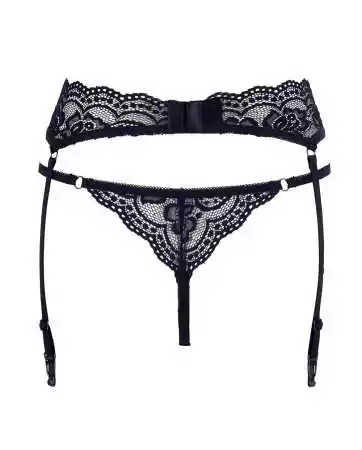 Black lace suspender belt and matching thong - R232187410