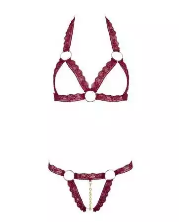 Open cup bra and sexy red high-waisted strap thong - R2213010
