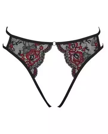 Open crotch panties in fine red and black floral lace - R23221451101