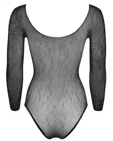 Blusa de corpo de mangas compridas em rede com strass - R26427351101