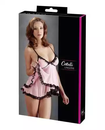 Pink lined babydoll with floral lace and thong - R2740052
