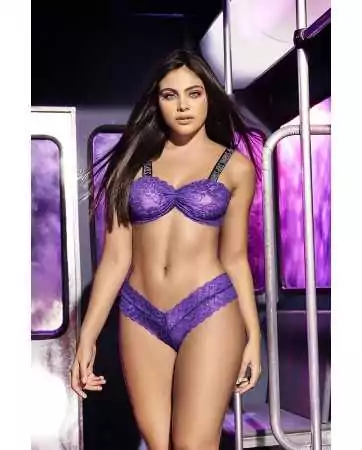 Two-piece set in purple lace with wide black printed straps - MAL8698PUR