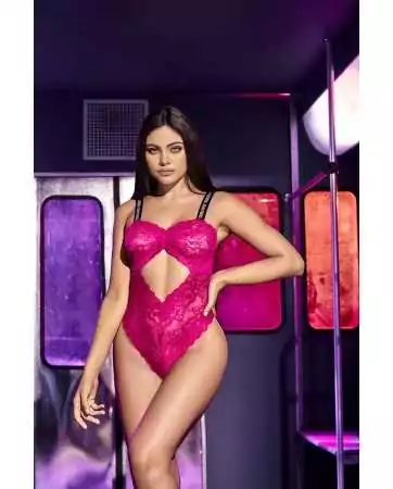 Body string en dentelle florale rose et bretelles larges élastiques - MAL8693HPK