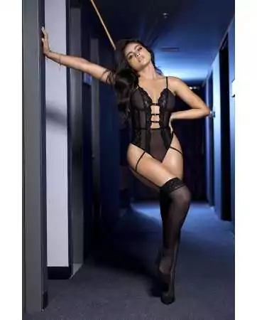 Lace and sheer black mesh bodysuit - MAL8683BLK