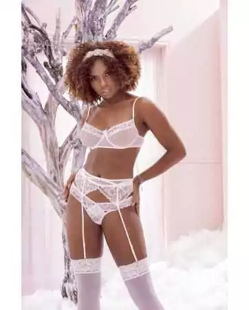 Set of three pieces in fine white mesh and lace - MAL8672WHT