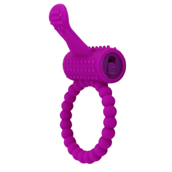 Anneau violet vibrant silicone avec langue picot Pocket Pleasure 1 dosette de lubrifiant