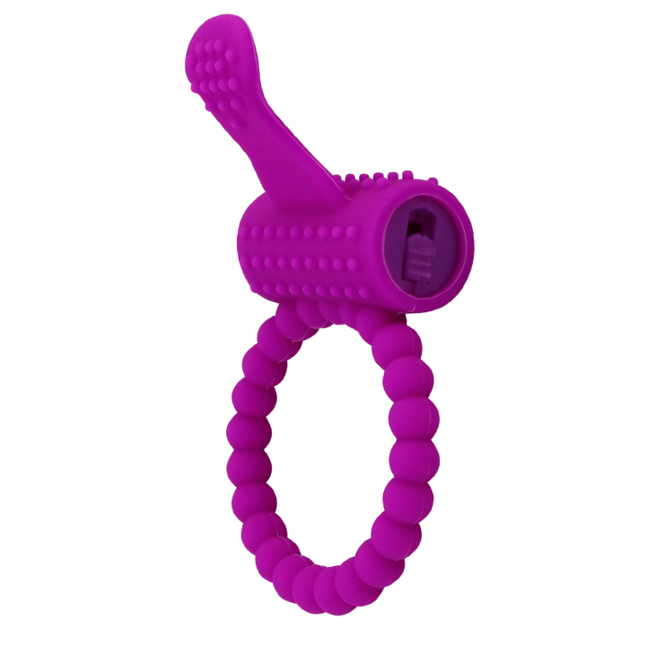 Anneau violet vibrant silicone avec langue picot Pocket Pleasure 1 dosette de lubrifiant - Oralove