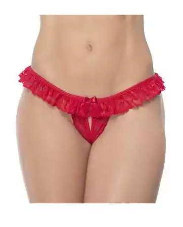 Culotte ouverte rouge avec froufrou en dentelle - MAL119RED