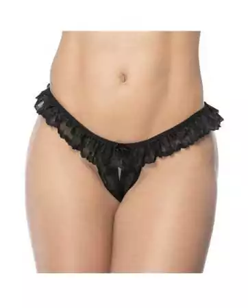 Culotte ouverte noire avec froufrou en dentelle - MAL119BLK