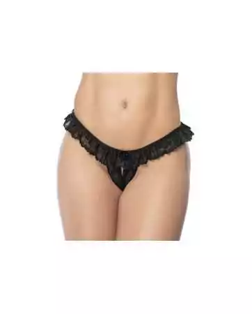 Culotte ouverte noire avec froufrou en dentelle - MAL119BLK