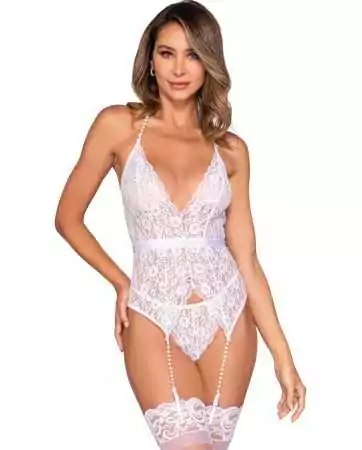 Matching white lace basque and thong set - DG12508WHT