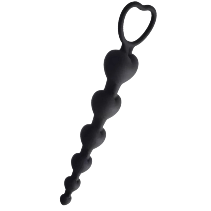 Chapelet Anal Cœur Silicone Noir 1 dosette de lubrifiant — Pocket Pleasure - Oralove