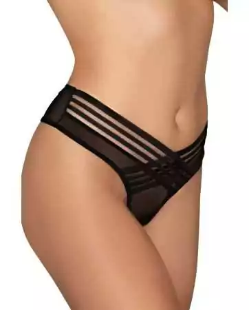 Black fishnet string with crisscross bands on the front - DG1467BLK