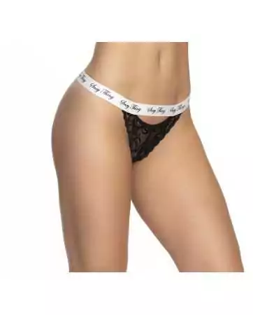 Black lace panties with white printed belt - MAL118BKW