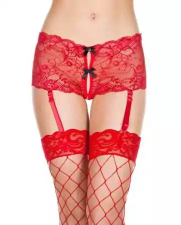 Lace red open crotch garter belt with removable garters - MH7742RED