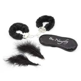 Kit coquin 4 pièces : Menottes, 1 plume et masque - Oralove