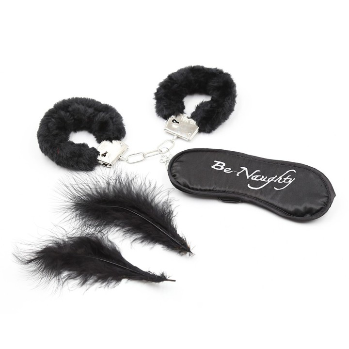 Kit coquin 4 pièces : Menottes, 1 plume et masque - Oralove