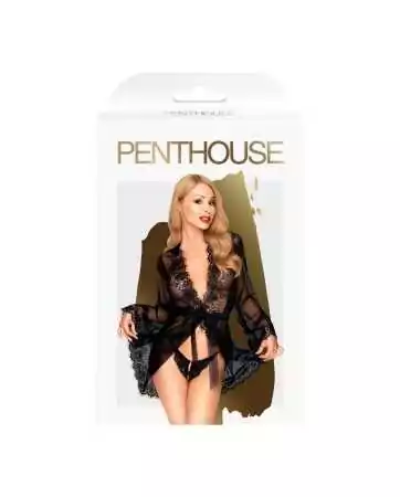 Matching black peignoir and string set - PH0096BLK