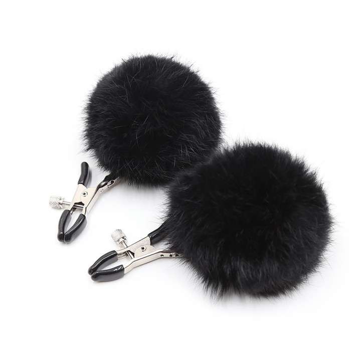 Pinces à seins avec pompoms noires - Oralove