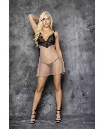 Transparent lace nightie and thong - MAL7366NUB