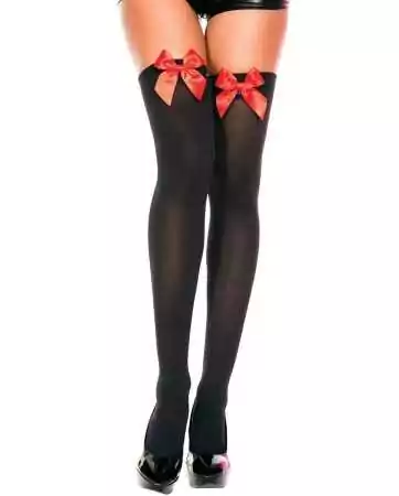 Black opaque tights with red satin bows - MH4742BKR