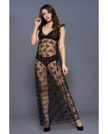 Long black nightgown in floral lace - ML53015BLK