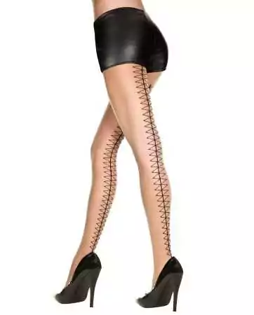 Flesh-tone and black tights with diamond lacing effect on the back - MH7245BUD