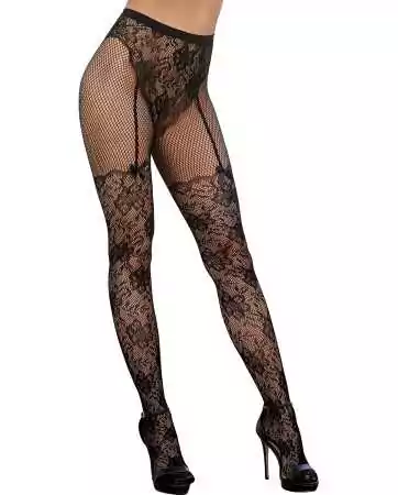 Lace and fishnet tights in a high-waisted panty style - DG0346BLK