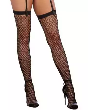 Checkered fishnet stockings with a solid band at the top - DG0341BLK