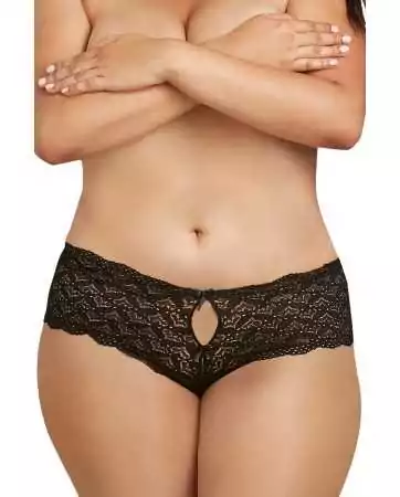 Shorty in large size made of open and lacy fabric with heart-shaped cutouts on the back - DG1442XBLK