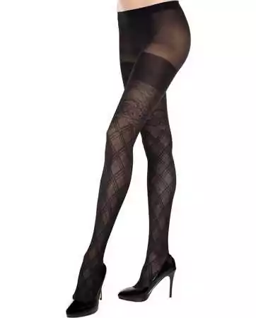 Patterned tights with grid and floral design - MH7293BLK