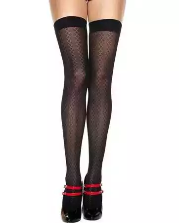 Black thigh-high stockings with geometric patterns - MH4206BLK