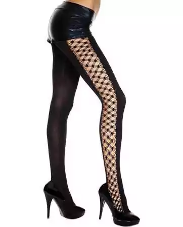 Opaque fancy tights with cut-out fishnet sides - MH5811BLK