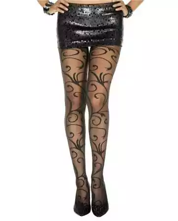 Fancy black nylon tights with embellishments - MH7129BLK