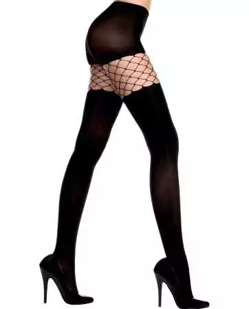 Opaque black tights with high fishnet - MH58080BLK