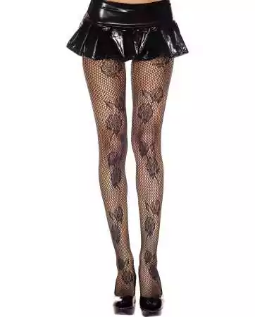 Black fishnet tights with floral pattern - MH50009BLK