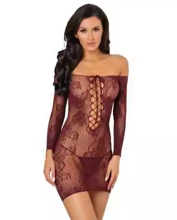 Burgundy fine mesh 3/4 sleeve nightdress - REN7067-BUR