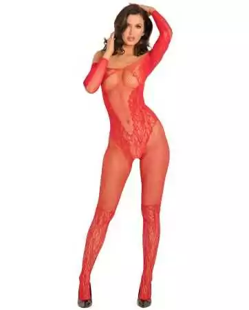 Body stocking rosso effetto body aperto all'inguine e sul sedere - REN7065-RED