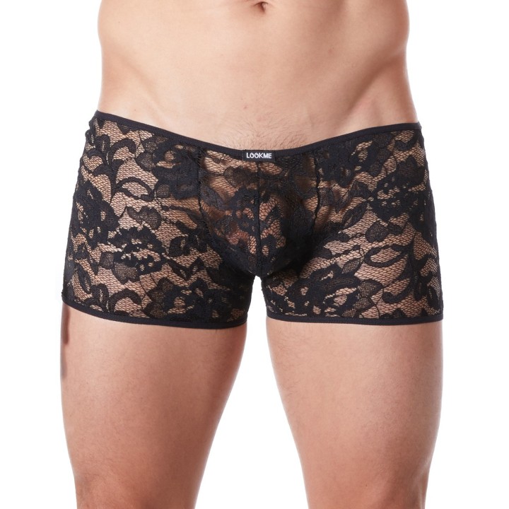 Boxer noir en fine dentelle avec légère transparence - Oralove