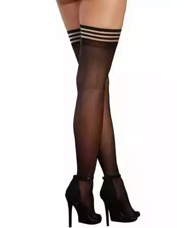 Sheer nylon stockings with elastic striped garters - DG0321BLK