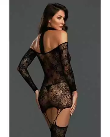Fishnet bodystocking with reversible bustier and choker - DG0318BLK