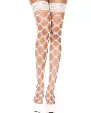 Thigh-high self-holdings with white diamond pattern - MH45437WHT