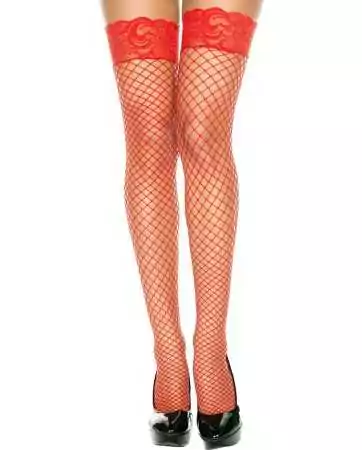 Red fishnet stockings with lace garters - MH49317RED