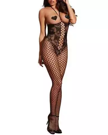 Black open bust bodystocking with bustier effect - DG0268BLK