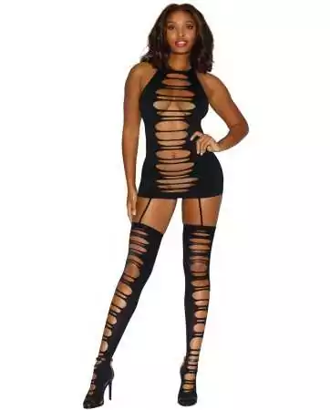 Bodystocking noir opaque ajouré devant derrière - DG0233BLK