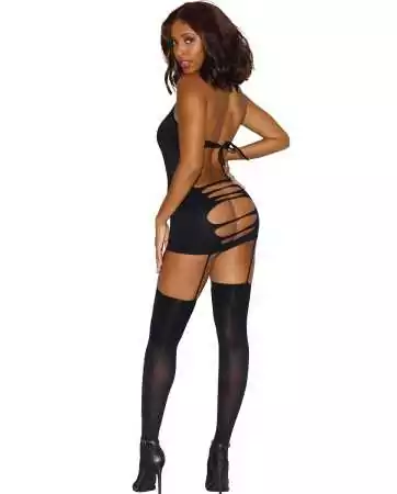 Bodystocking noir opaque ajouré devant derrière - DG0233BLK