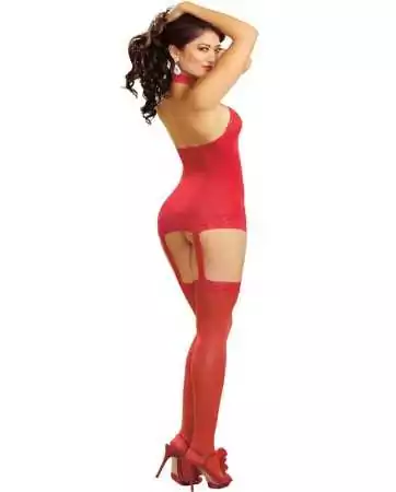 Red bodystocking with corset effect and lace - DG0035RED